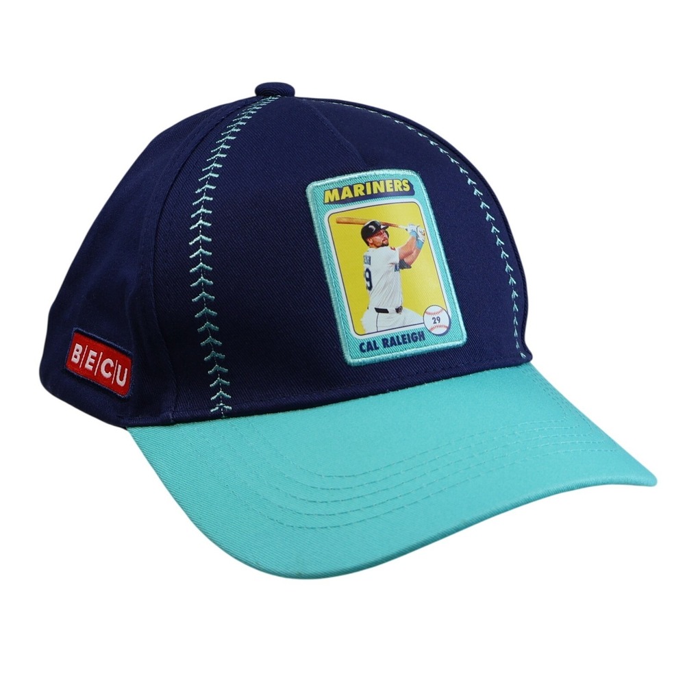 Seattle Mariners Kids One Size Baseball Hat Navy Teal Cal Raleigh BECU Snapback